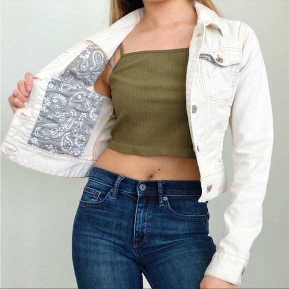 Free People Kiel Wash Off White Denim Jacket Pockets Front Zip Sz S - Picture 3 of 12